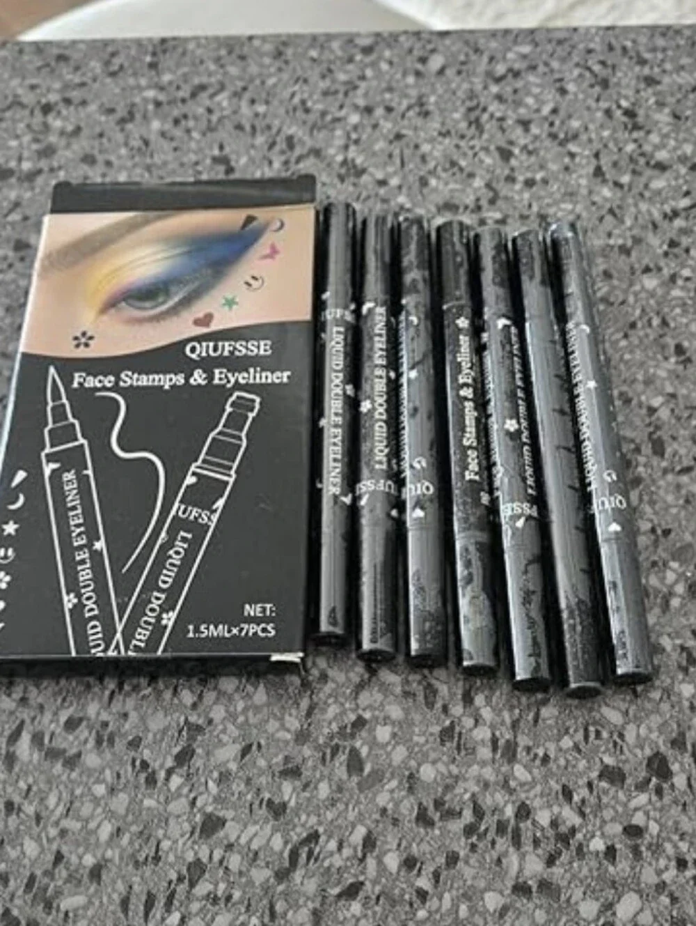 7PC Liquid Winged Eyeliner Stamp Pen Set Double Ended Waterproof Rainbow Color